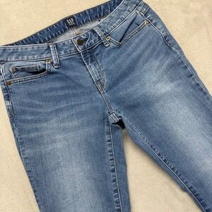 GAP‎ Jeans Women's 27 Petite Flared Long and Lean Medium Indigo Wash Blue Denim